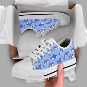 Blue Shark Shoes Low Top Shoes, Animal Print Canvas Shoes, Print On Canvas Shoes