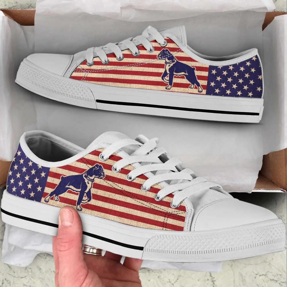 Boxer Dog Usa Flag Low Top Shoes Canvas Sneakers Casual Shoes, Dog Printed Shoes, Canvas Shoes For Men, Women