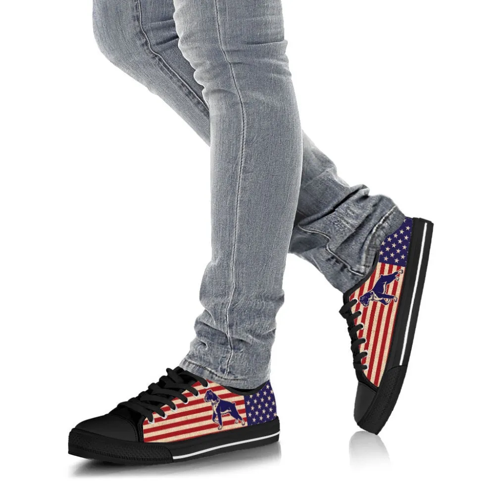 Boxer Dog Usa Flag Low Top Shoes Canvas Sneakers Casual Shoes, Dog Printed Shoes, Canvas Shoes For Men, Women