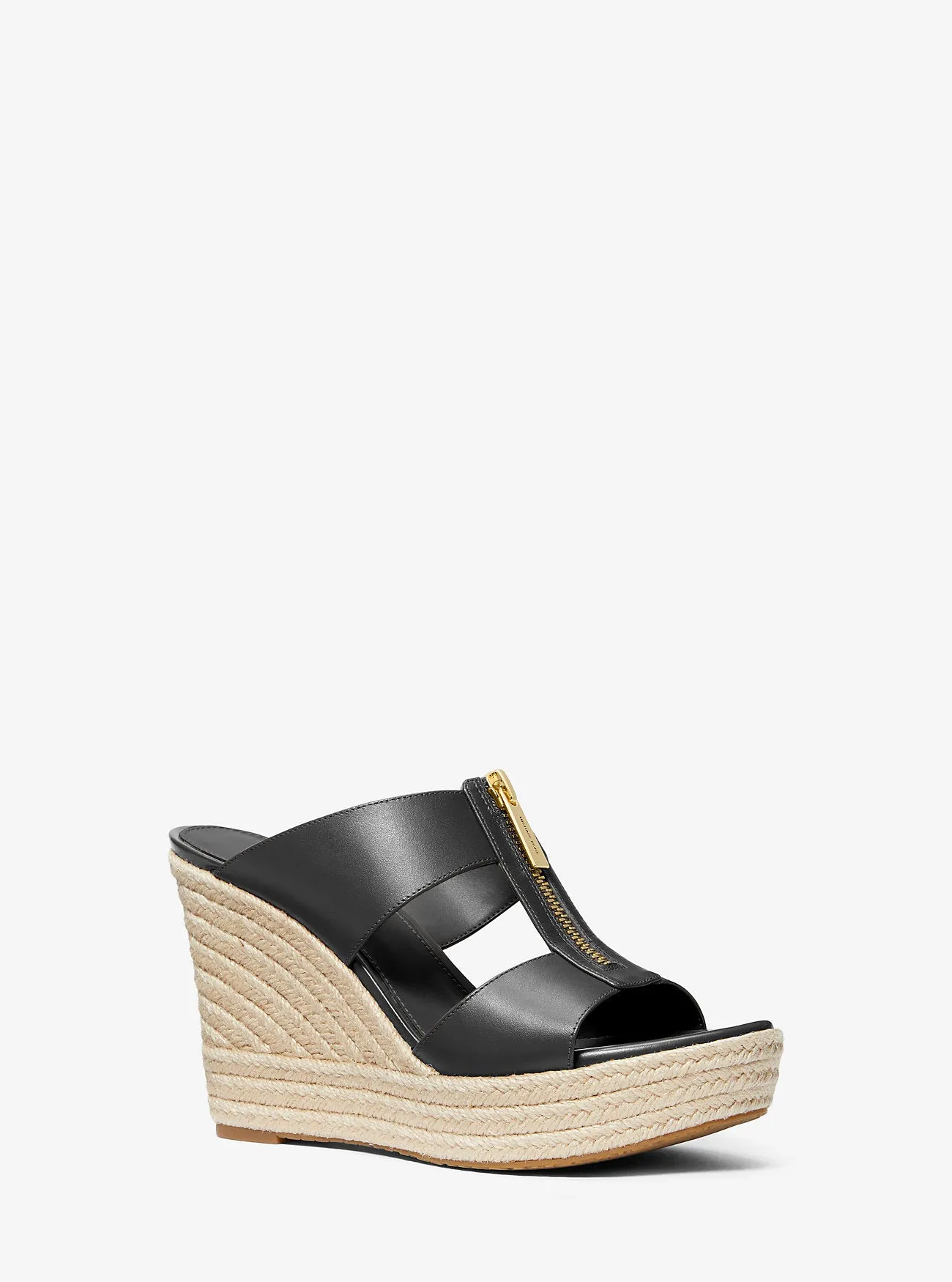 Bradley Michael Kors Leather Wedge Sandals, Black