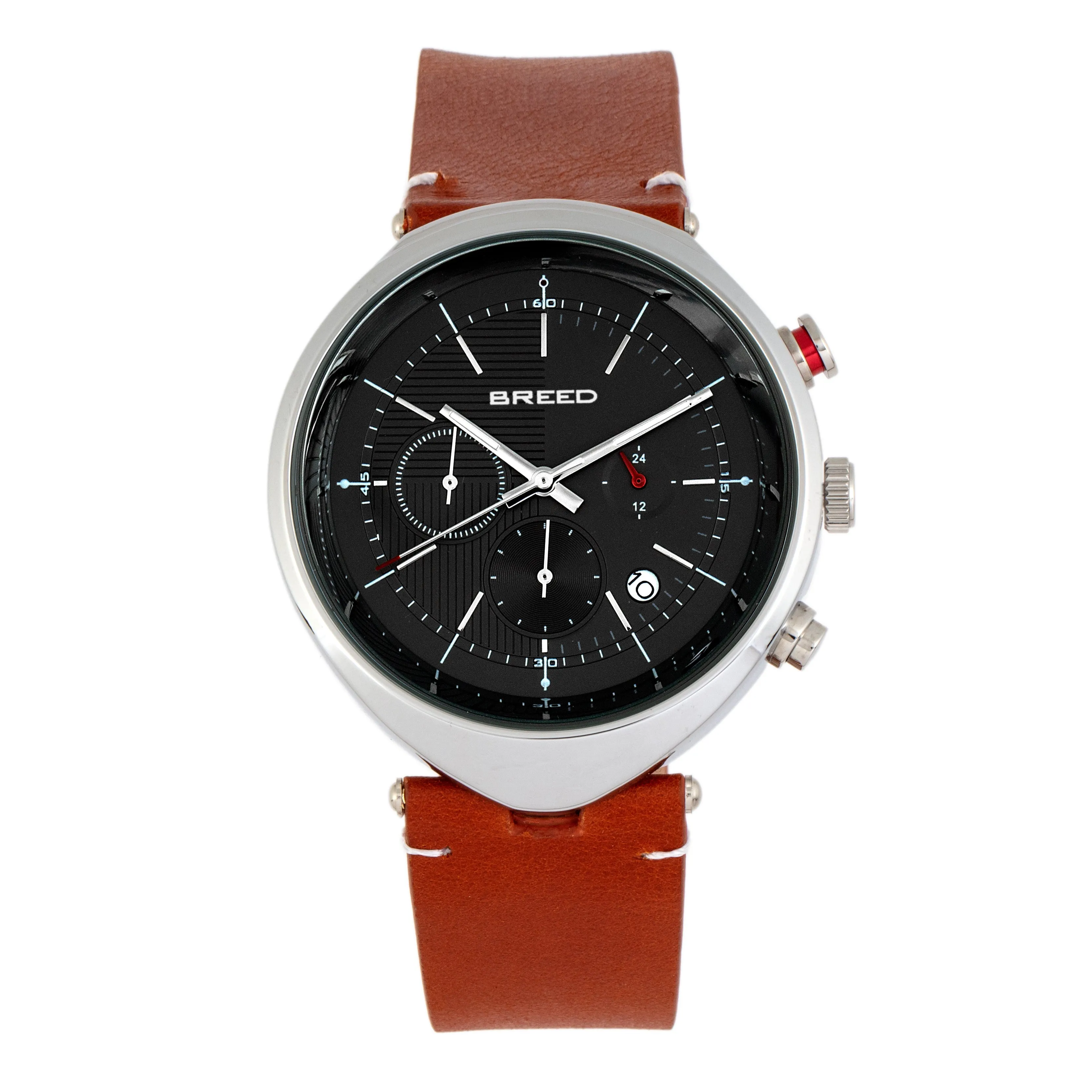 Breed Tempest Chronograph Leather-Band Watch w/Date - Brown/Silver