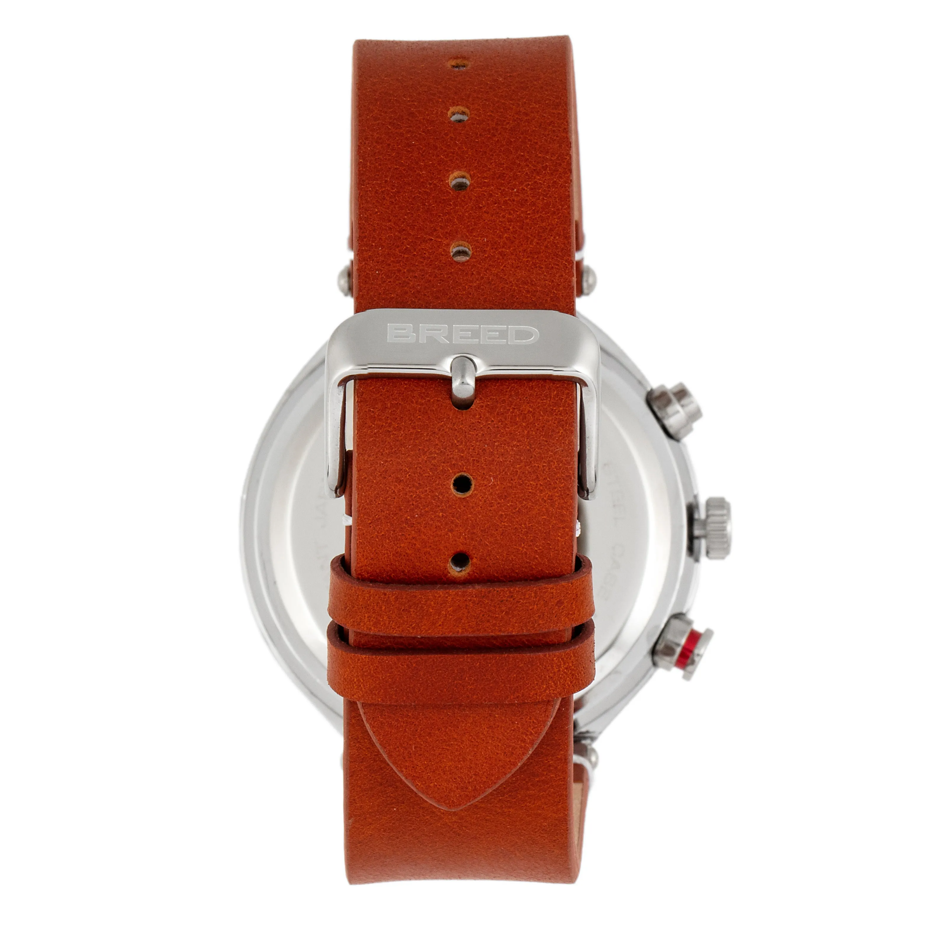 Breed Tempest Chronograph Leather-Band Watch w/Date - Brown/Silver