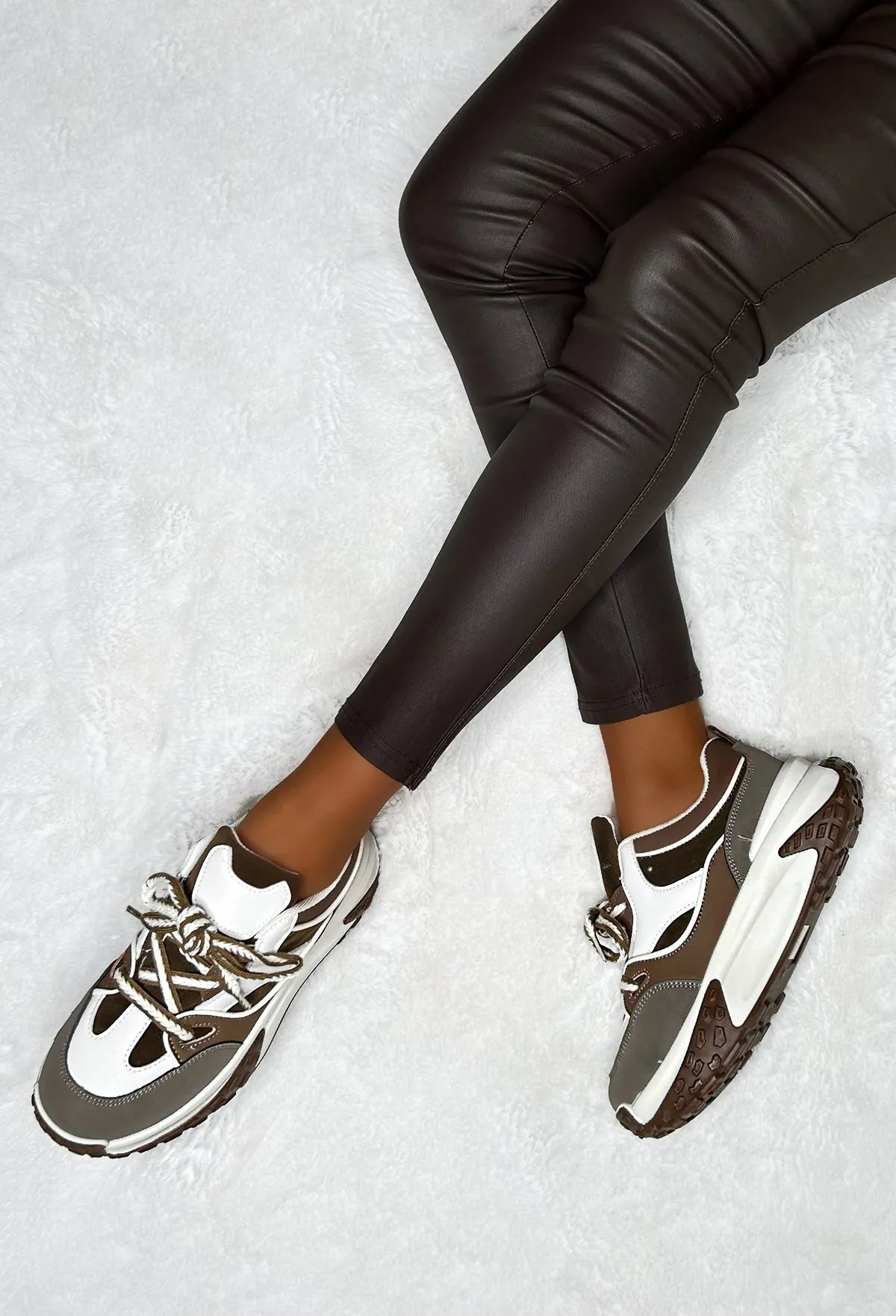 Casual Slay Brown Contrast Platform Trainers