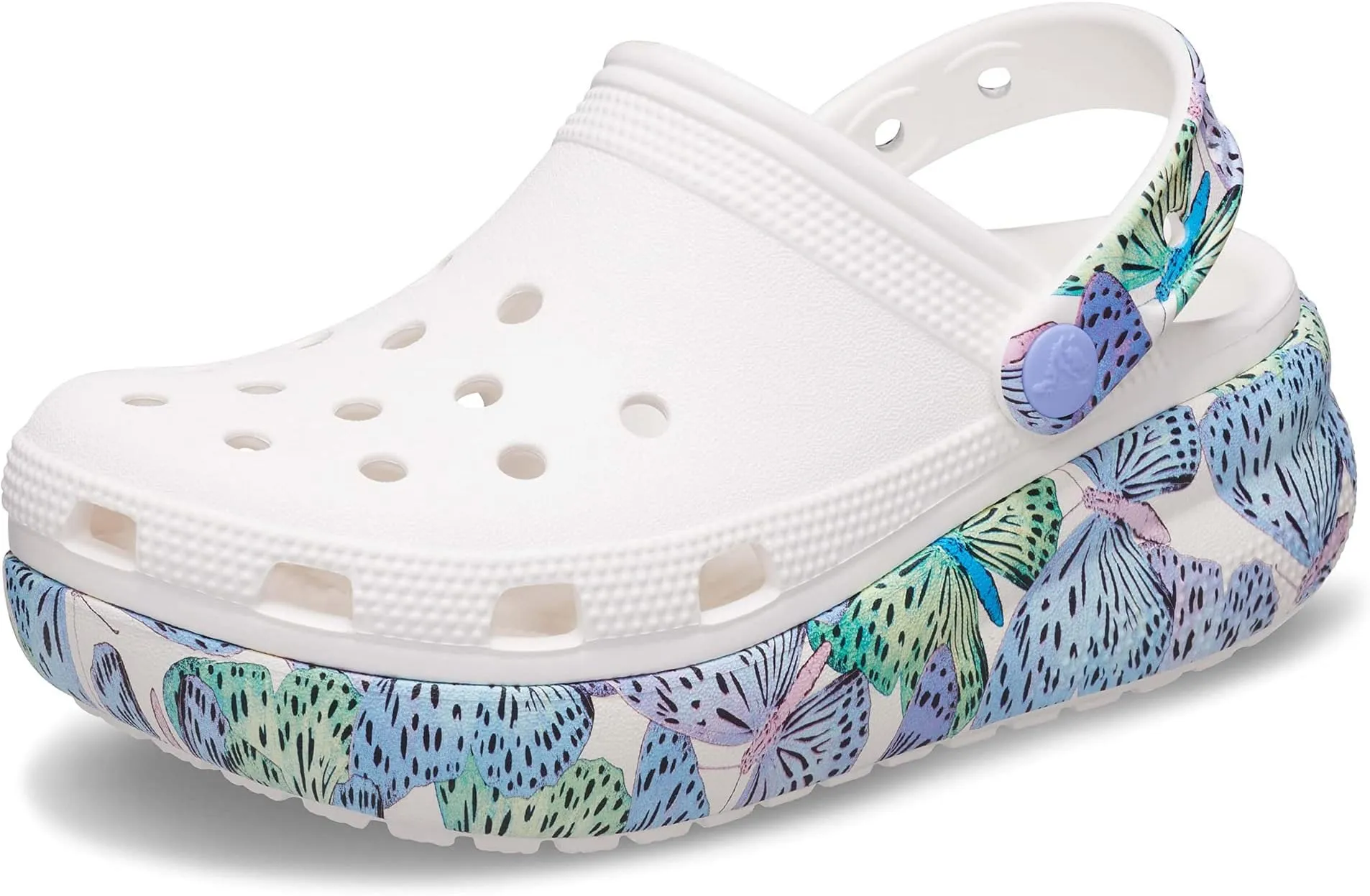 Classic Crush Clog Crocs, White/Multi Butterfly