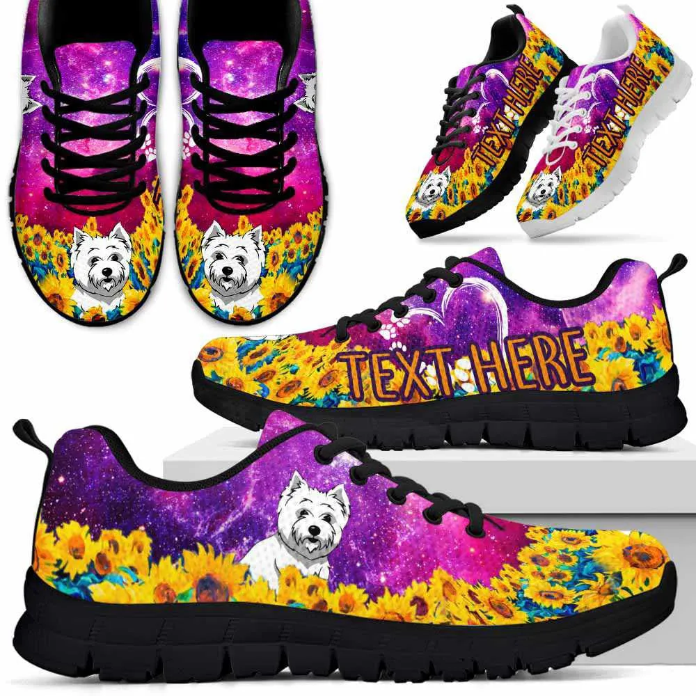 Custom Name West Highland Terrier Sneaker, Westie Sunflower Galaxy Sneakers Running Shoes, Best Running Shoes