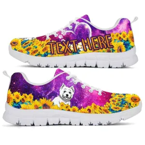 Custom Name West Highland Terrier Sneaker, Westie Sunflower Galaxy Sneakers Running Shoes, Best Running Shoes