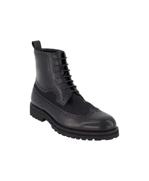 DKNY Men's Classic Lace-Up Rubber Sole Wing Tip Boots ,  black