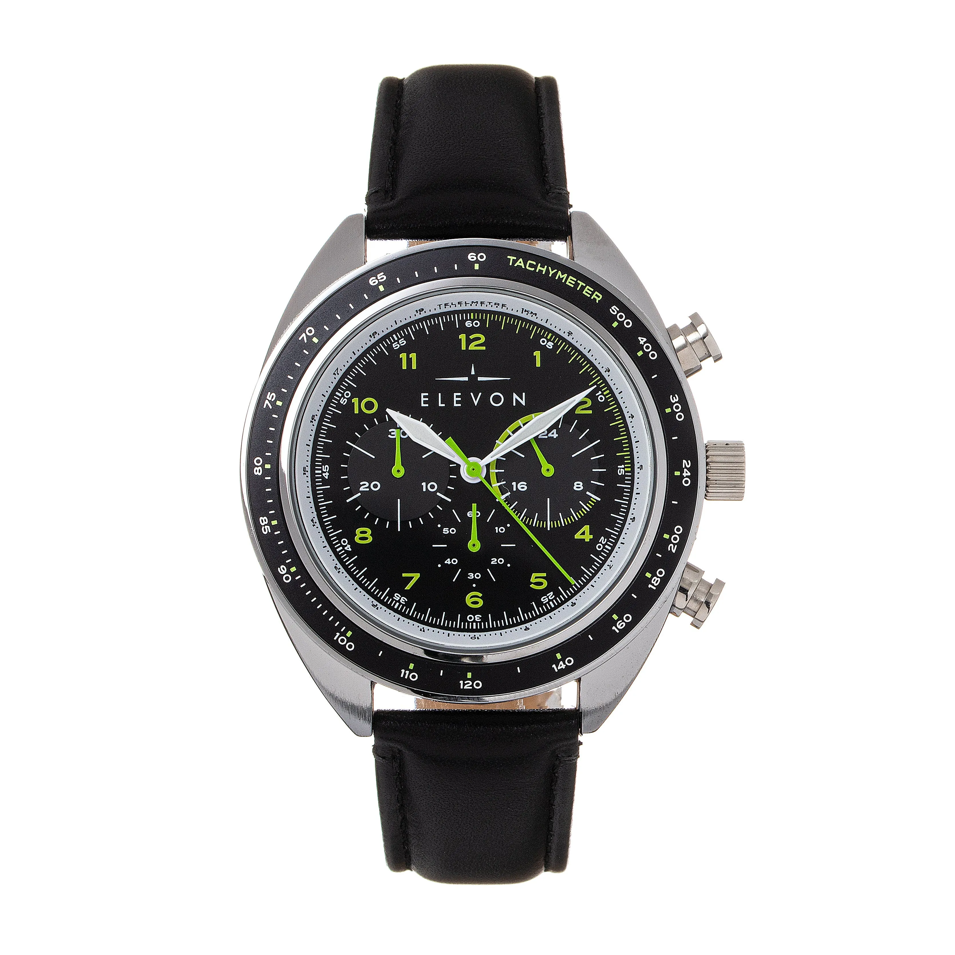 Elevon Bombardier Chronograph Leather-Strap Watch - Black