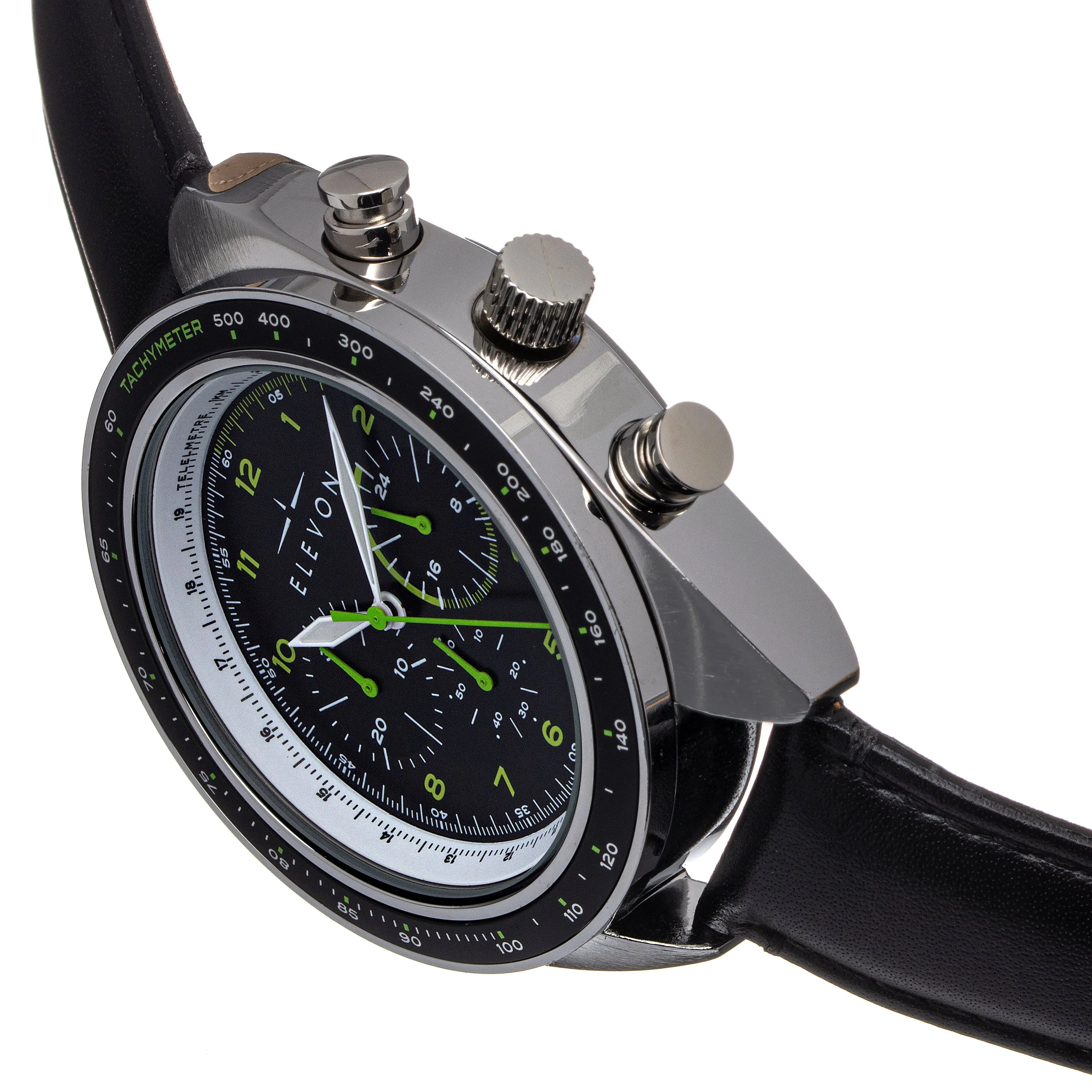 Elevon Bombardier Chronograph Leather-Strap Watch - Black