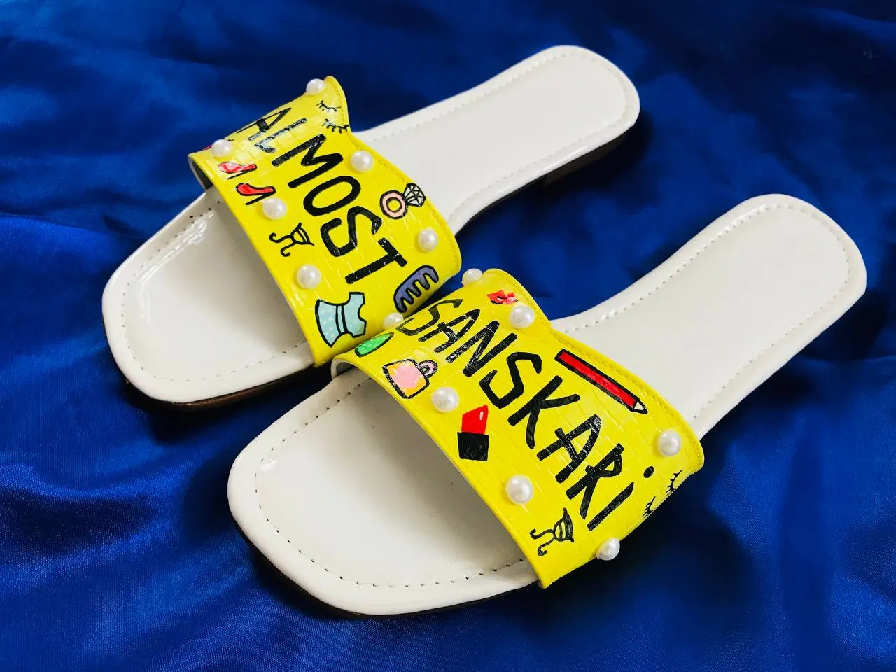 FUNKY N TRENDY hand crafted painted flats / handpainted flats / quirky flats/almost sanskari flats / yellow flats /slids / haldi theme flats