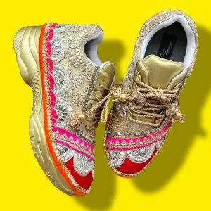 FUNKY N TRENDY multi theme hand work sneakers for brides / bridesmaids/ boho sneakers / multi color sneakers /red sneakers /pink sneakers/orange sneakers