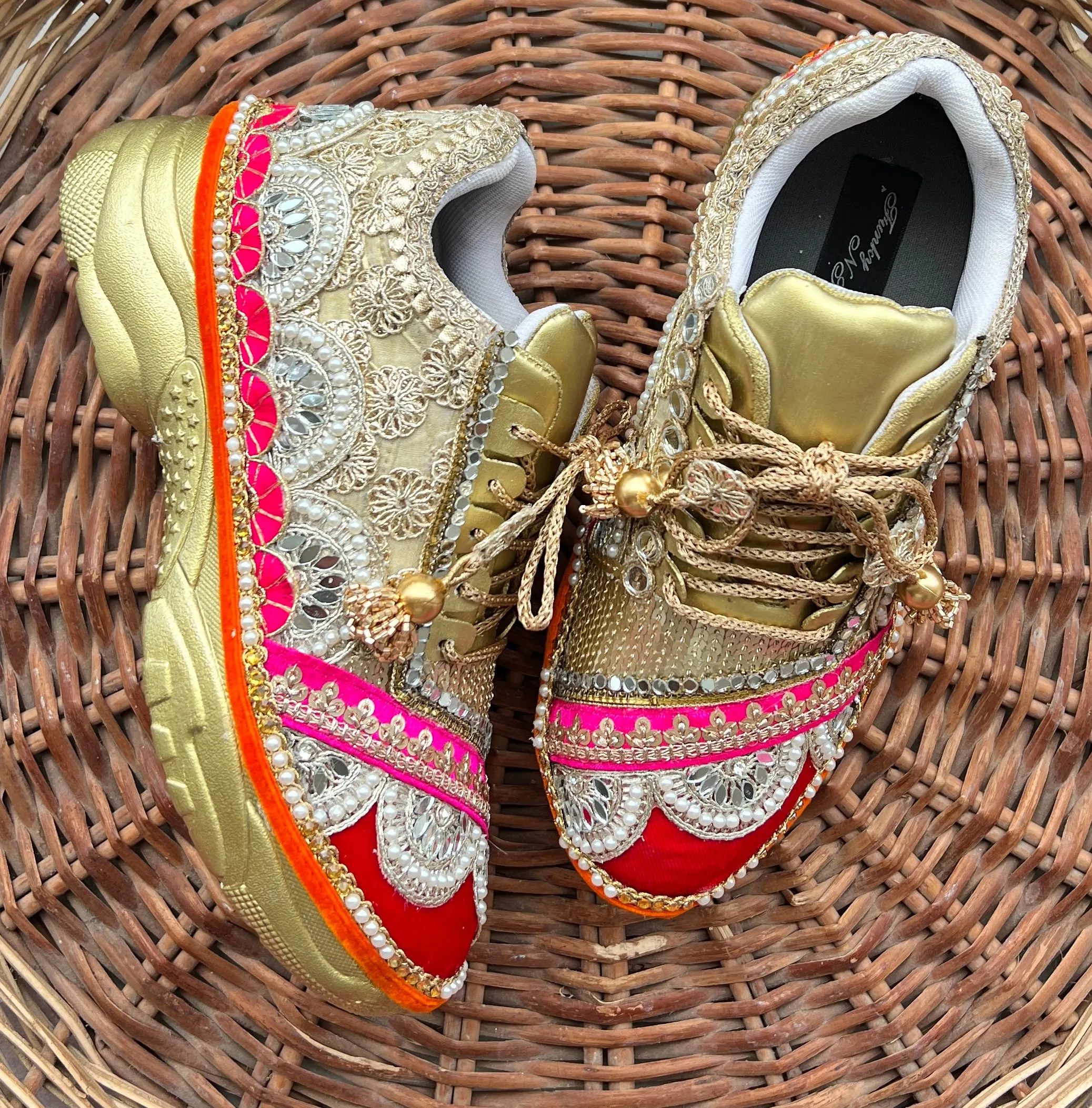 FUNKY N TRENDY multi theme hand work sneakers for brides / bridesmaids/ boho sneakers / multi color sneakers /red sneakers /pink sneakers/orange sneakers