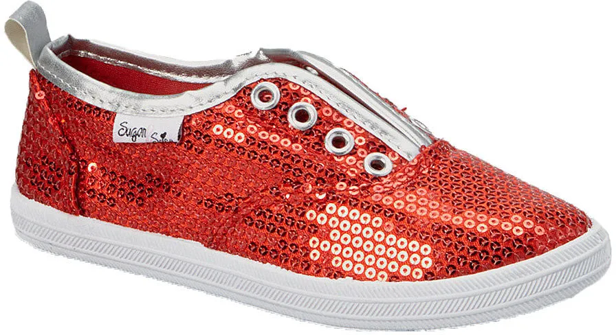 girl's ruby red sequin slip on shoes (11-3) Case of 18