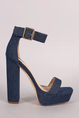 Liliana Denim Buckled Ankle Strap Chunky Platform Heel