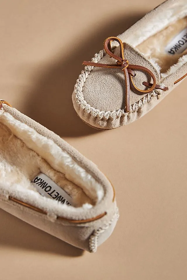 Minnetonka Cally moccasins, light gray