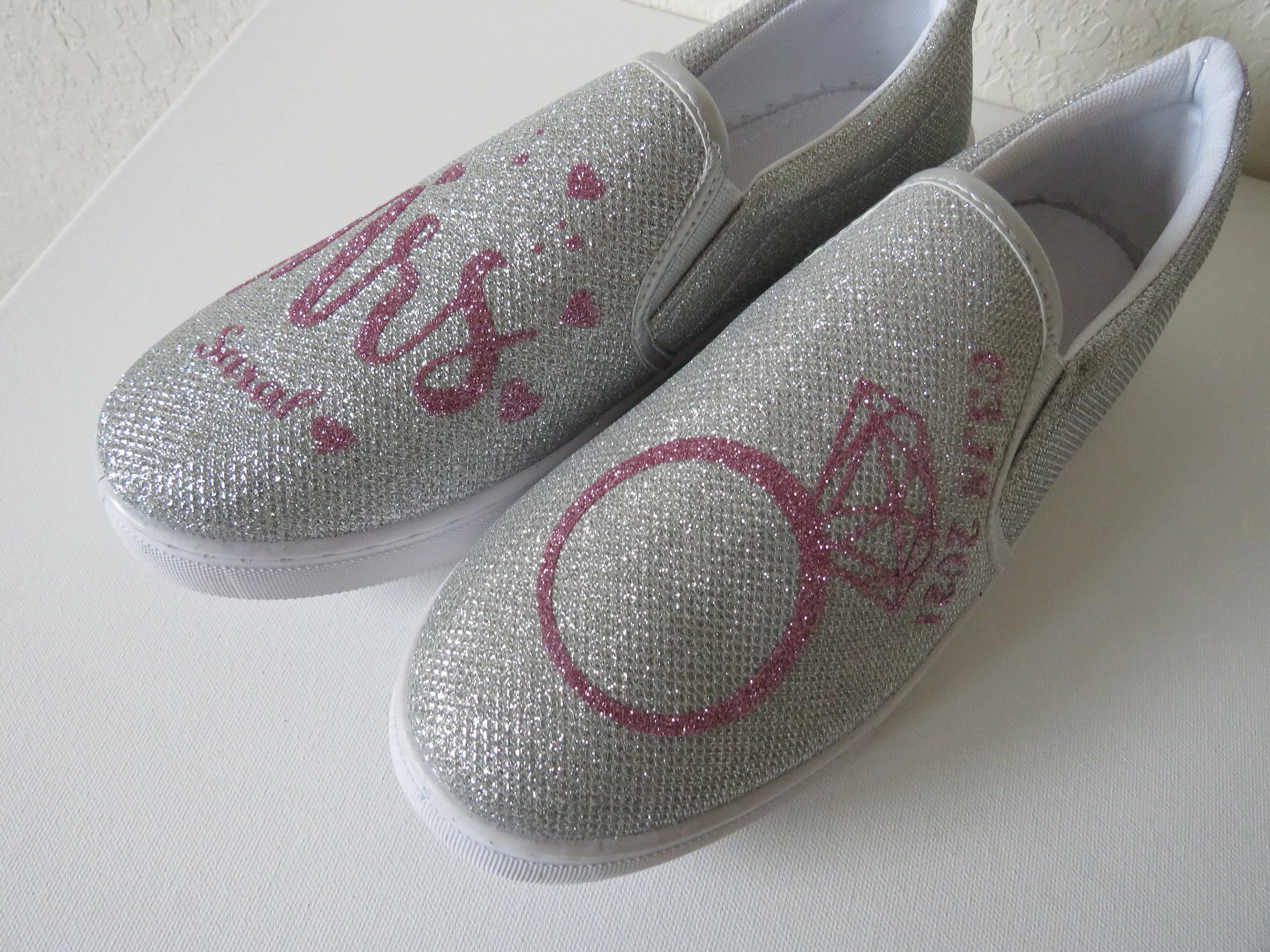 Mrs wedding Silver slip onShoes,   Personalized Women's Shoes, Ladies Canvas Ten