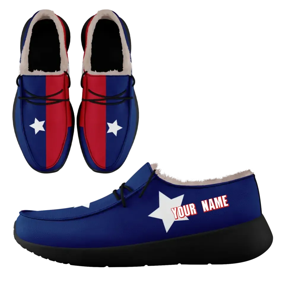 Personalized USA Flag Sneakers, Custom Stars and Stripes Loafer Shoes, Fur Lining Shoe, Pride in Comfort,FN042-24020304-5b