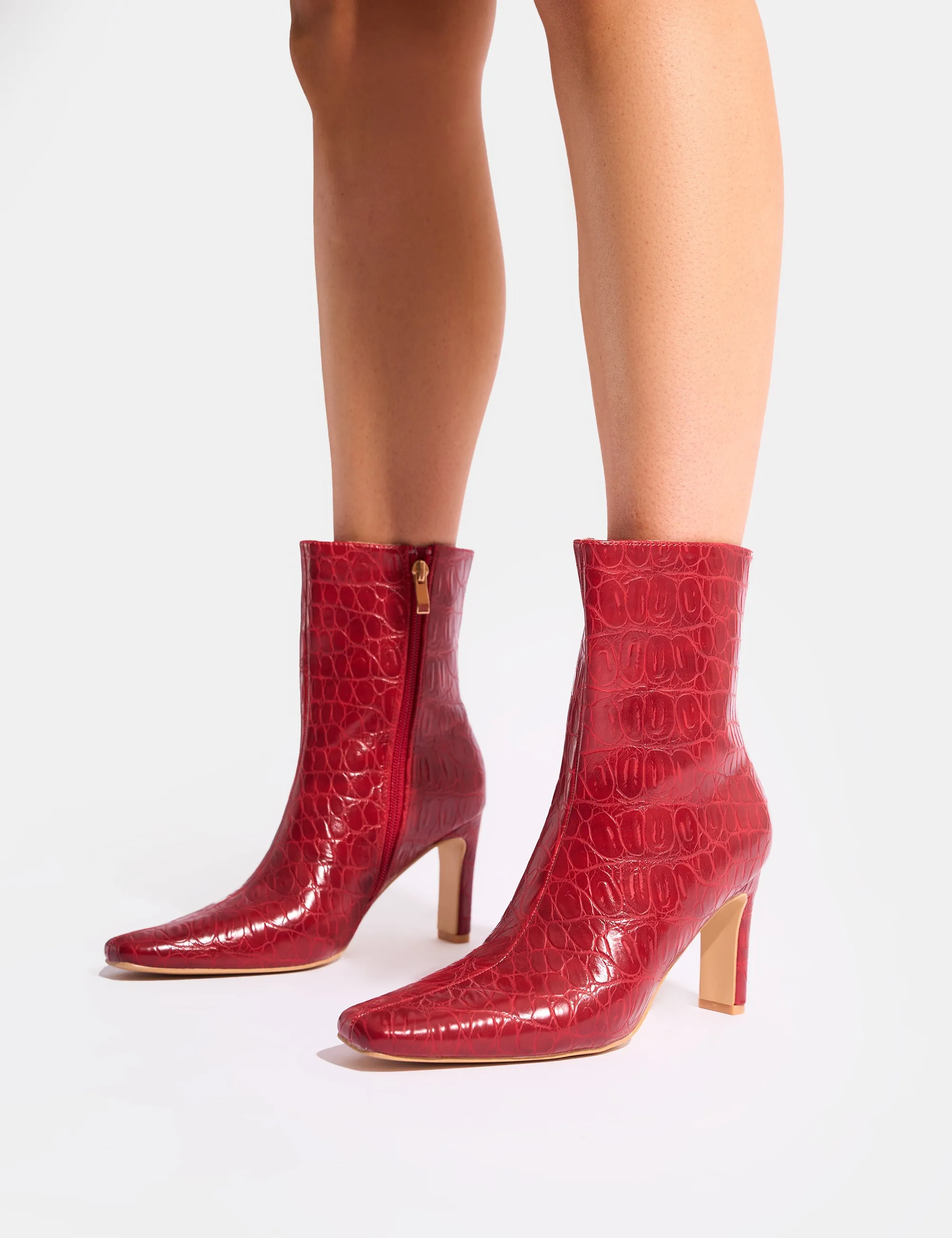 Polaris Red Croc Snipped Toe Ankle Boots