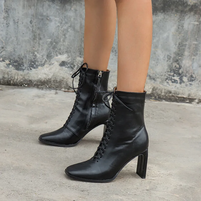 Pre Order:  Square Head Cross Strap Ankle Boots