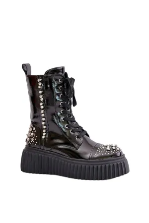 TEEK - Black Bedazzled Laced Boots