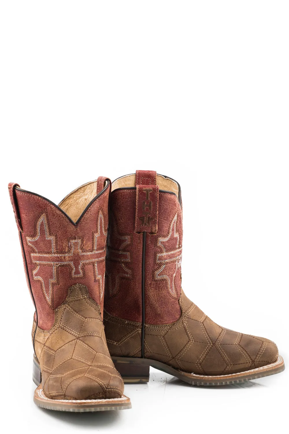 Tin Haul Kids Girls Brown Leather 3D Illusion 8In Cowboy Boots