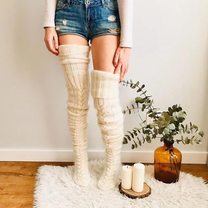 Women Winter Knitted Warm Thigh High Fashion Socks