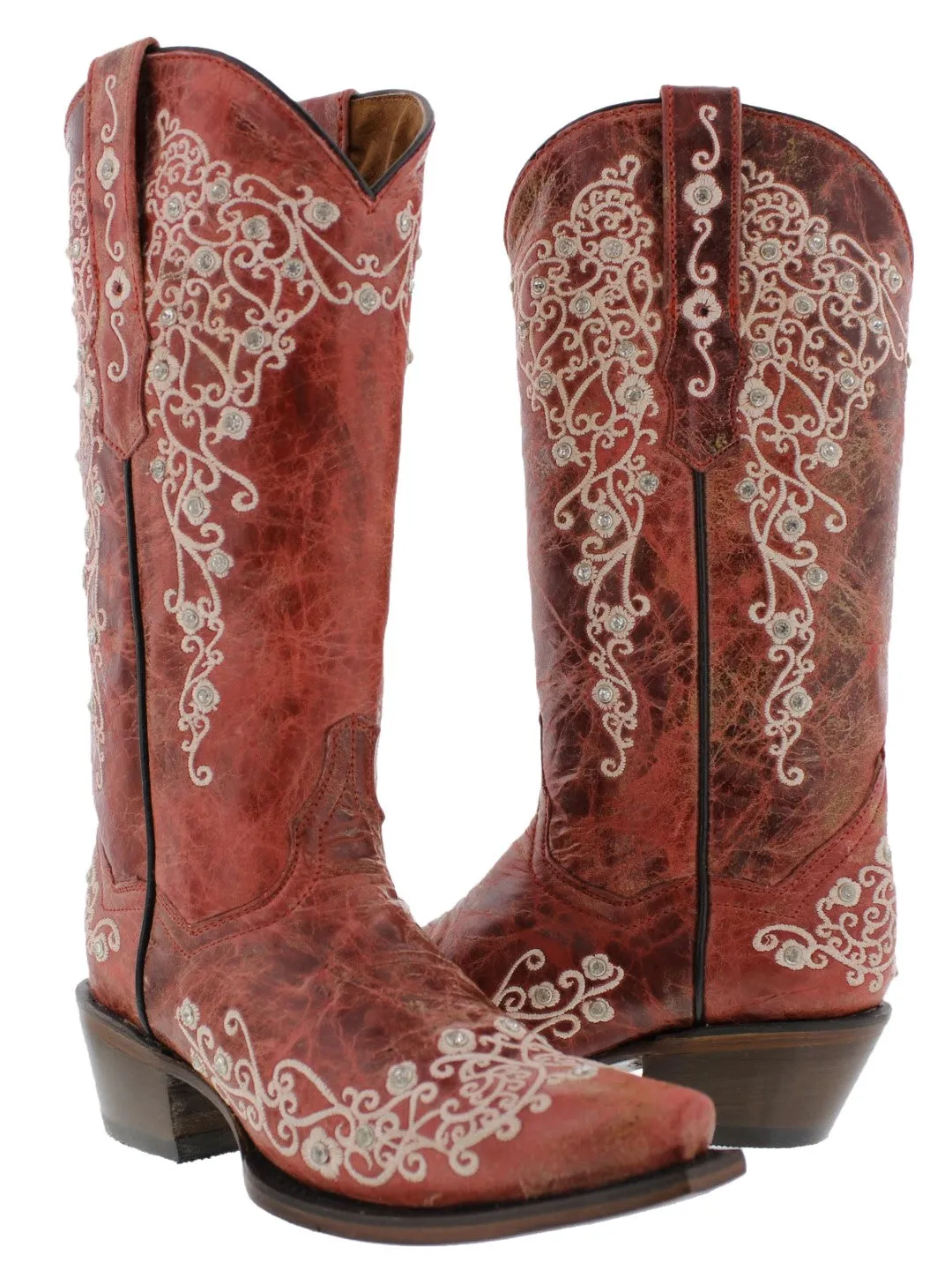 Womens Stella Red Leather Cowboy Boots - Snip Toe