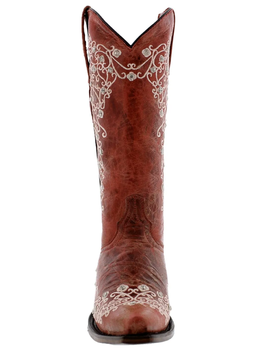 Womens Stella Red Leather Cowboy Boots - Snip Toe